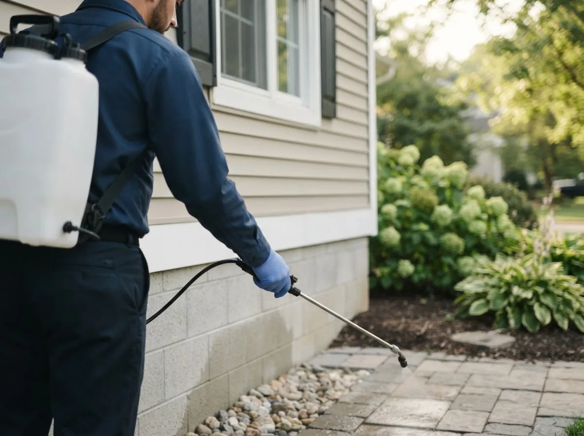 Pest control technician inspecting a home in Navarre, FL